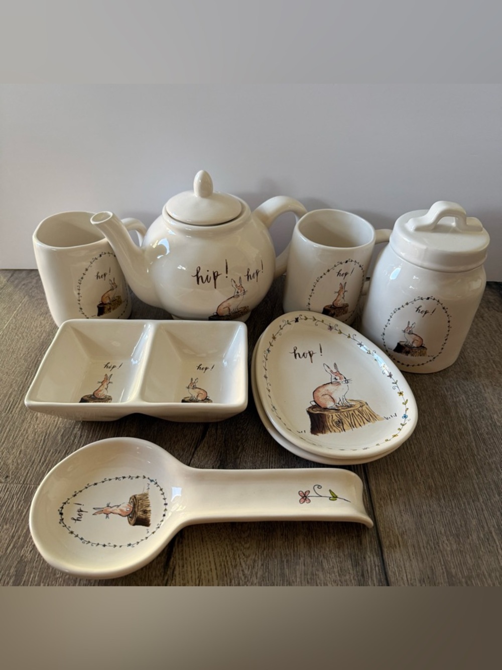 Rae Dunn Easter Bunny Hip Hop Matching Bundle 🐰 Teapot Plates Canisters HTF